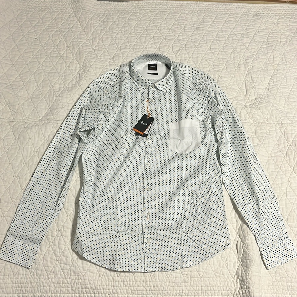 Hugo Boss Square Pattern Casual Button Down Slim Fit Shirt Men New Medium Size